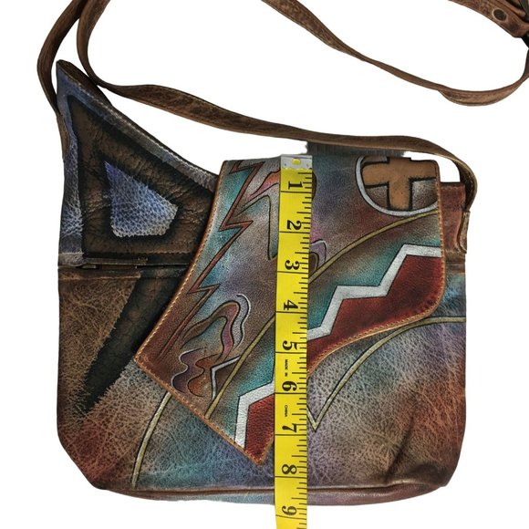 Anuschka NEVER USED Handpaint Leather Asymmetric Cross Body Abstract - Picture 6 of 12